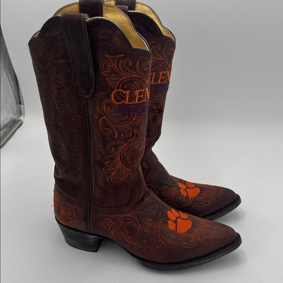 Gameday Women’s Brown Leather Clemson Embroidered Cowboy Boots 9.5 10 inch NCAA - Picture 5 of 8